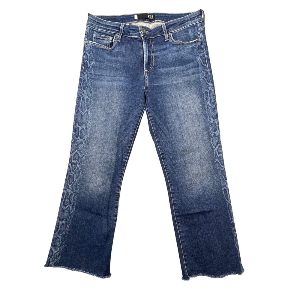 KUT from the Kloth Blue Snakeskin Stripe Raw Hem Jeans Women 6